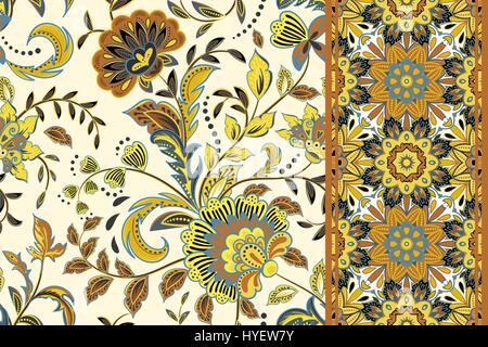 Nahtlose florale Mustern gesetzt. Vintage Blumen Hintergründe und grenzt an lassen. Vektor Ornamente. Stock Vektor