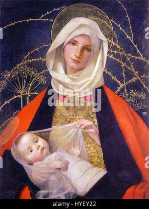 Marianne Stokes, eine britische Künstlerin, malte „Madonna und Kind“, ein Temperagemälde auf Holz, zwischen 1907 und 1908. Stockfoto