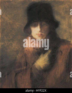 Rippl Lady in White Handschuhen ist ein Porträt-Gemälde, das eine Frau in einem weißen Kleid und Handschuhen zeigt. Der Künstler fängt die Eleganz und Posität des Motivs ein und konzentriert sich dabei auf raffinierte Details und die anmutige Haltung. Stockfoto