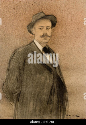 Dieses Gemälde von Ramon Casas ist ein schönes Beispiel spanischer Kunst, oft verbunden mit seiner Zusammenarbeit mit Ignacio Zuloaga. Es bietet reichhaltige Porträts und thematische Elemente, die mit der spanischen Kultur verknüpft sind. Stockfoto