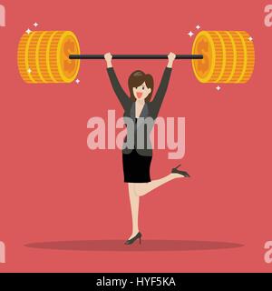 Business-Frau ein schweres Gewicht zu heben. Business-Konzept Stock Vektor