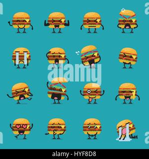 Burger-Zeichensatz Emoji. Vektor-illustration Stock Vektor