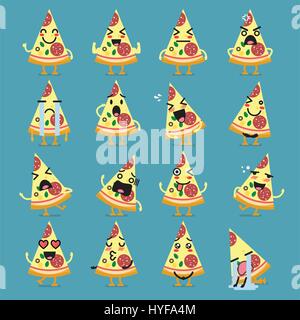 Pizza Emoji Zeichensatz. Lustige Comic-emoticons Stock Vektor