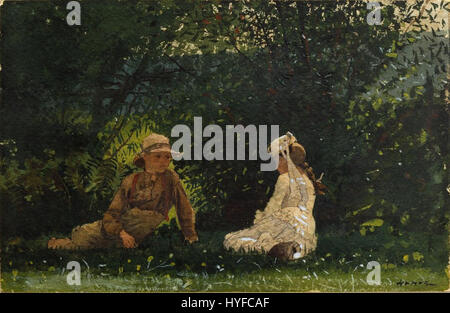 Winslow Homer (1836–1910) war ein US-amerikanischer Künstler, der für seine Landschaften und Darstellungen des ländlichen Lebens bekannt war. „Scene at Houghton Farm“ unterstreicht seine Fähigkeiten bei der Erfassung der natürlichen Umgebung. Seine Arbeiten konzentrierten sich oft auf Szenen des Outdoor-Lebens, einschließlich Farmen, Küsten und Menschen, die mit der Natur interagieren, was zu einer tieferen Wertschätzung der amerikanischen Landschaft im 19. Jahrhundert beitrug. Stockfoto