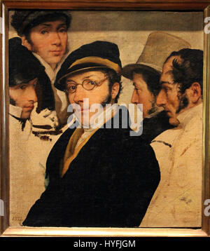 Autoritratto in un gruppo di amici (Selbstporträt mit Freunden) von Francesco Hayez, geschaffen um 1824, ist ein bemerkenswertes Beispiel für romantische Porträts. Hayez, bekannt für seine historischen und emotional aufgeladenen Werke, stellt sich zusammen mit Freunden dar und fängt die intime Atmosphäre dieser Zeit ein. Stockfoto