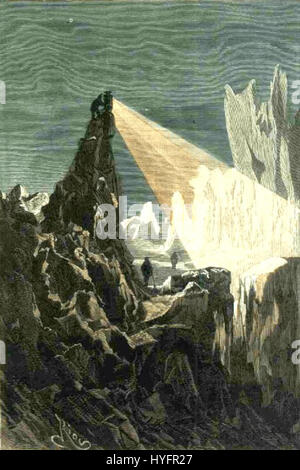 „The Field of Ice“ von Riou und Montaut zeigt eine dramatische Szene einer eisigen Landschaft. Das Werk fängt das raue, gefrorene Gelände mit starken Kontrasten in Licht und Schatten ein und unterstreicht die einsame Schönheit eisbedeckter Landschaften. Stockfoto