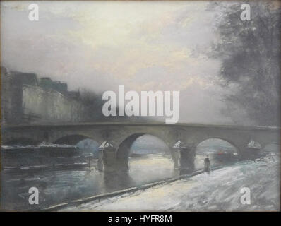 „Le Pont Marie l'Hiver“ von Pelletier P.J. ist ein pastellfarbenes Gemälde der berühmten Pont Marie in Paris im Winter. Das Werk hebt die architektonischen Merkmale der Brücke vor einem verschneiten Pariser Hintergrund hervor und fängt die ruhige Atmosphäre der Saison ein. Stockfoto