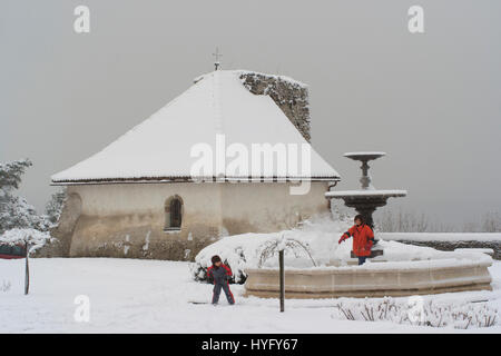 Frankreich, Haute-Savoie (74), Thonon-Les-Bains, Chapelle du quadratische Paul Jacquier un Jour de Neige / / Frankreich, Haute Savoie, Thonon-Les-Bains, Kapelle Stockfoto