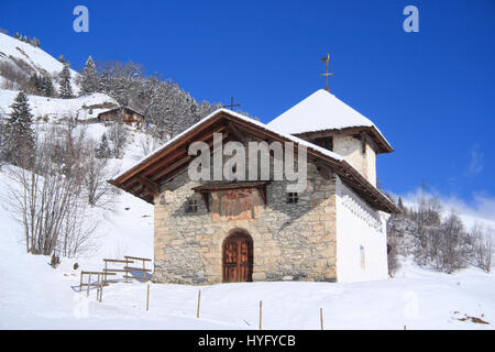 Frankreich, Savoyen (73), Hauteluce, Chapelle de Belleville au Hameau de Belleville Sous la Neige / / Frankreich, Savoyen, Hauteluce, Kapelle von Belleville in der Stockfoto