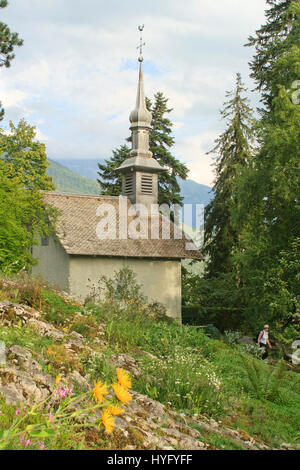 Frankreich, Haute-Savoie (74), Samoëns, la Chapelle De La Jaysinia Dans le Jardin Alpin De La Jaysinia / / Frankreich, Haute-Savoie, Samoens, He Kapelle von Jays Stockfoto