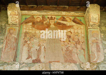 Frankreich, Fresque De La Fassade Savoie (73), Hauteluce, Chapelle de Belleville au Hameau de Belleville / / Frankreich, Savoyen, Hauteluce, Kapelle des Bellevil Stockfoto