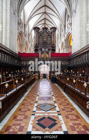 Chorgestühl in der Kathedrale von Gloucester Stockfoto