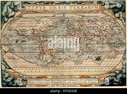 Typus Orbis Terrarum von Abraham Ortelius gezogen Stockfoto