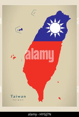 Moderne Karte - Taiwan Fahne farbige TW Stock Vektor