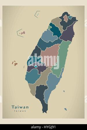 Moderne Karte - Taiwan mit farbigen TW Grafschaften Stock Vektor