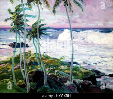 „Under the Trade Winds, Barbados“ von Frederick Judd Waugh ist ein Gemälde, das das karibische Meer unter dem Einfluss der Passatwinde darstellt und die lebhafte Atmosphäre der Region im frühen 20. Jahrhundert unterstreicht. Stockfoto