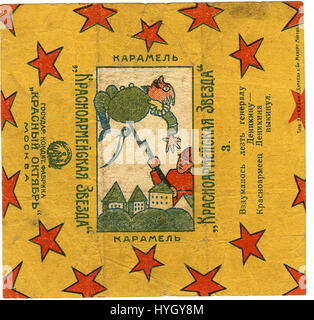 Wladimir Mayakowskys „Krasnoarmejskaja Zvezda“ (Roter Armeestern) aus dem Jahr 1924 veranschaulicht die Verankerung der sowjetischen Kunst für Propaganda und revolutionäre Themen. Das Kunstwerk spiegelt Mayakowskys Unterstützung für die Rote Armee während der Russischen Revolution und seine Rolle in der sowjetischen Avantgarde wider. Stockfoto