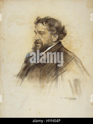 Dieses Stück von Ramon Casas, das im MNAC untergebracht ist, zeigt ein Porträt oder eine Figurenstudie zu Octave Uzanne, einem französischen Schriftsteller und Literaturkritiker. Das Gemälde veranschaulicht Casas’ Geschick, zeitgenössische Figuren und seinen unverwechselbaren Stil einzufangen. Stockfoto