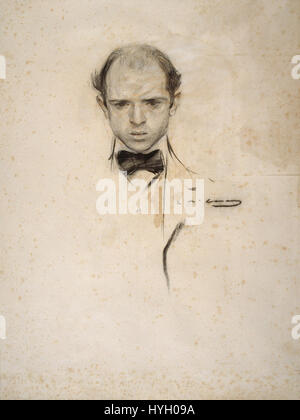 Dieses Kunstwerk von Ramon Casas, das im MNAC (Museu Nacional d'Art de Catalunya) gehalten wird, zeigt den berühmten Cellisten Pau Casals, der einen Moment in der illustren Karriere des Musikers festnimmt. Casas war bekannt für seine Porträts berühmter Persönlichkeiten. Stockfoto