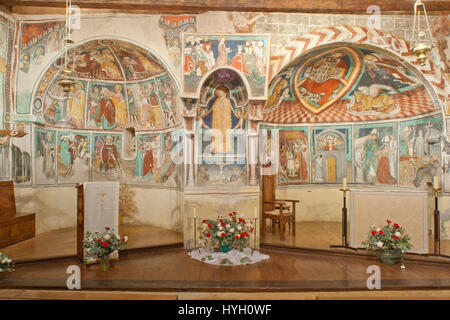 Frankreich, Alpes-Maritimes (06), Auron, Chapelle Saint-Erige Les Fresques du Choeur, au Centre, Marie-Madeleine, À gauche, la vie des heiligen Denis, À dr Stockfoto