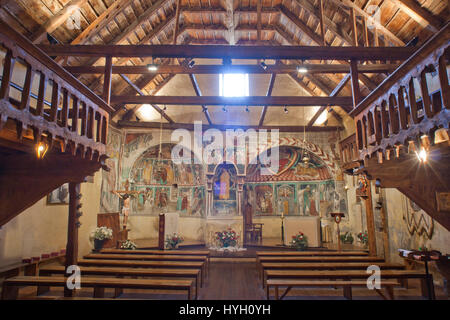 Frankreich, Alpes-Maritimes (06), Auron, Chapelle Saint-Erige, Les Fresques du Choeur et Les Galeries Larérales / / Frankreich, Alpes Maritimes, Auron, Kapelle Stockfoto