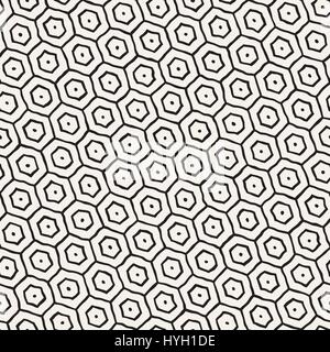 Schwarze und weiße Musterdesign mit Hexagon-Gitter. Kreative monochrome handgezeichneten Waben Hintergrund. Stock Vektor