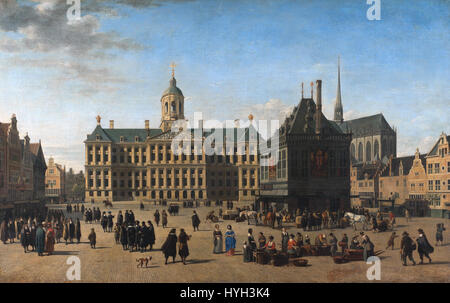 „Der Staudamm in Amsterdam“ ist ein Gemälde des niederländischen Künstlers Gerrit Adriaensz Berckheyde aus dem 17. Jahrhundert, das den Hauptplatz von Amsterdam darstellt. Das Gemälde fängt das geschäftige urbane Leben dieser Zeit mit detaillierten Darstellungen von Gebäuden, Menschen und Kutschen ein und bietet einen Einblick in die soziale und architektonische Atmosphäre der Stadt im Goldenen Zeitalter der Niederlande. Stockfoto