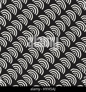 Monochrome minimalistisch Musterdesign mit Bögen. Einfach von Hand gezeichnet Textur. Vektor-Hintergrund mit runden tiefschwarzen Linien Stock Vektor
