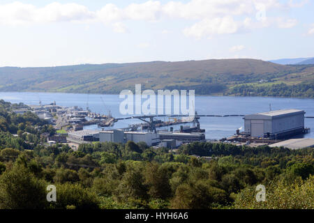 HM Naval Base Clyde, in Faslane auf dem Zielschiff, Heimat von Großbritanniens Trident-u-Boot-Flotte Stockfoto