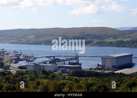 HM Naval Base Clyde, in Faslane auf dem Zielschiff, Heimat von Großbritanniens Trident-u-Boot-Flotte Stockfoto