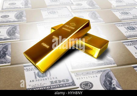 Zwei glänzende kostbare Bars von Gold, vor dem Hintergrund isoliert. Stockfoto