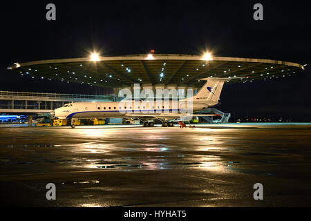 "Scheremetjewo", MOSCOW REGION, Russland - 12. September 2012: Tupolew Tu-134 stehen auf dem internationalen Flughafen "Scheremetjewo". Stockfoto