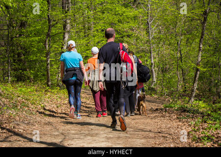 Gruppe von Menschen zu Fuß durch Wanderweg Stockfoto