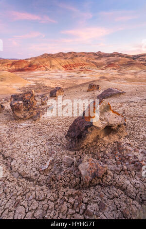 Abenddämmerung am malte Hills, John Day Fossil Betten Nationaldenkmal, Oregon. Stockfoto
