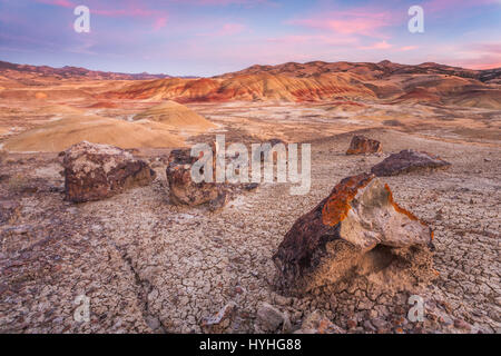Abenddämmerung am malte Hills, John Day Fossil Betten Nationaldenkmal, Oregon. Stockfoto