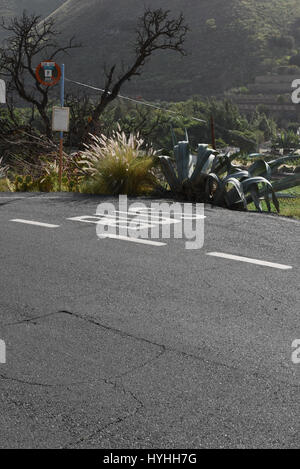 Text "Bus Stop" gemalt auf Asphalt in Spanien Stockfoto