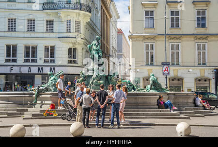 Österreich, Wien, Neuer Markt, Blick auf den Donnerbrunnen Barock-Brunnen mit der Allegorie der Hommage Stockfoto