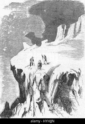 „The Field of Ice“, eine Gemeinschaftsarbeit von Riou und Montaut, zeigt eine dramatische Eislandschaft. Das Kunstwerk fängt die krasse Schönheit des gefrorenen Geländes ein und betont die Weite und Verödung der eisigen Felder. Stockfoto