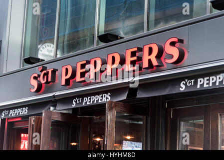 Sgt Peppers Bar in Mathew Street Liverpool Geburtsort der Beatles. Stockfoto