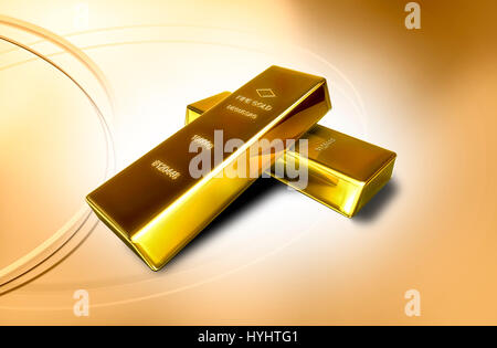 Zwei glänzende kostbare Bars von Gold, vor dem Hintergrund isoliert. Stockfoto