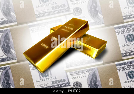 Zwei glänzende kostbare Bars von Gold, vor dem Hintergrund isoliert. Stockfoto