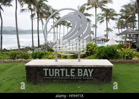 TURTLE BAY, OAHU, HAWAII - 19. Februar 2017: Schilder für Turtle Bay Oahu legendären North Shore Resort auf Oahu Hawaii. Stockfoto