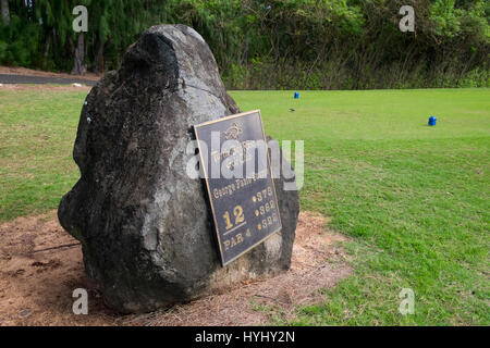 TURTLE BAY, OAHU, HAWAII - 21. Februar 2017: Loch 12, ein Par 4, im Turtle Bay Resort Golf Club auf der Nordküste von Oahu Hawaii. Stockfoto