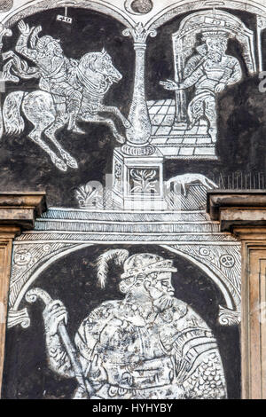 Renaissancehaus am Hauptplatz mit Sgraffito an der Fassade, Litomerice, Tschechische Republik Stockfoto