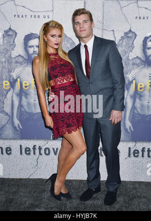 Los Angeles, USA. 4. April 2017. Chris Zylka, Paris Hilton 067 angekommen die Reste HBO premiere auf der Avalon Club in Los Angeles. 11. April 2017. Bildnachweis: Longifilis/USA/Alamy Live-Nachrichten Stockfoto