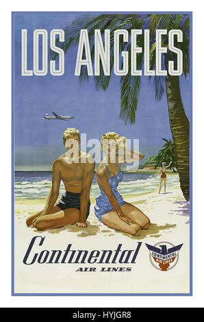 Jahrgang 60 Retro-Reise-Plakat für Continental Air Lines Los Angeles. Continental Air Lines Plakat der 1960er Jahre Stockfoto
