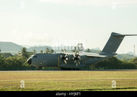 Ein Airbus A400M Atlas landet auf Langkawi International Maritime und Luft-und Raumfahrt (LIMA) Ausstellung 2017 Stockfoto