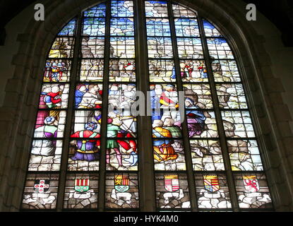 Die Predigt von Johannes dem Täufer - 16h Jahrhundert Glasfenster (Goudse Glazen UNESCO aufgeführt), Sint Jans oder Grote Kerk, Gouda, Niederlande Stockfoto