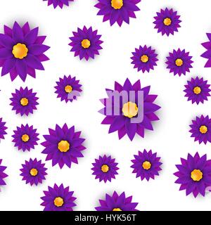Nahtloses Muster Blume, Papier geschnitten, auf weißem Hintergrund Stock Vektor