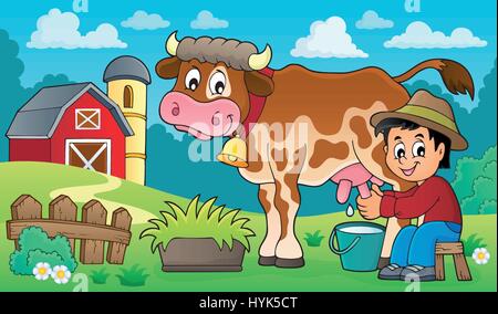 Landwirt melkende Kuh Bild 3 - eps10-Vektor-Illustration. Stock Vektor